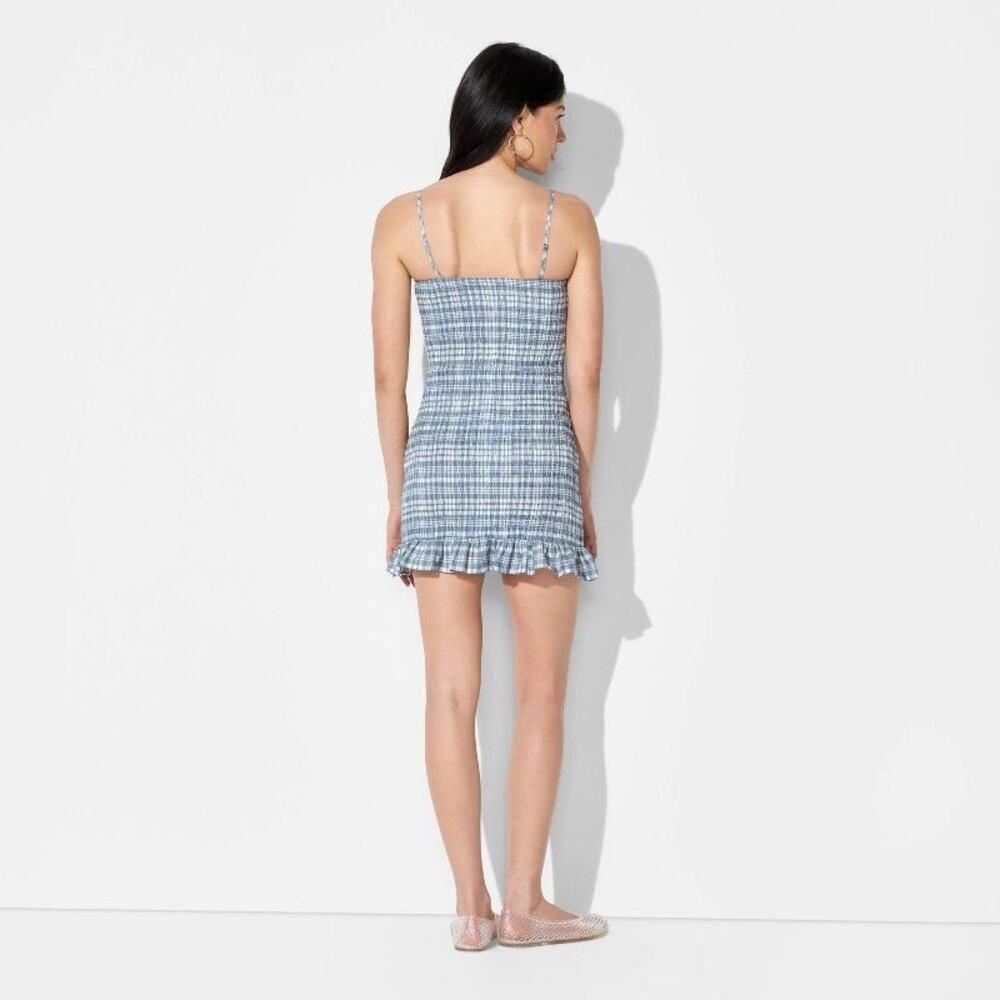 Women's Smocked Bodycon Mini Tube Dress - Wild Fable™ Slate Blue Plaid Medium
